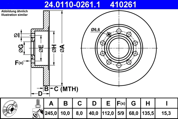 ATE Bremsscheibe - 24.0110-0261.1 - TothCarparts