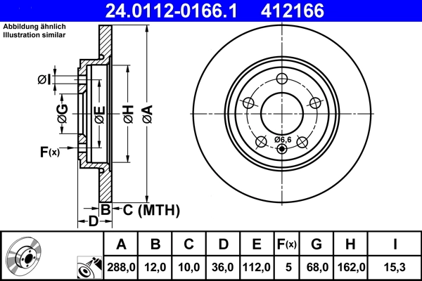 ATE Bremsscheibe - 24.0112-0166.1 - TothCarparts