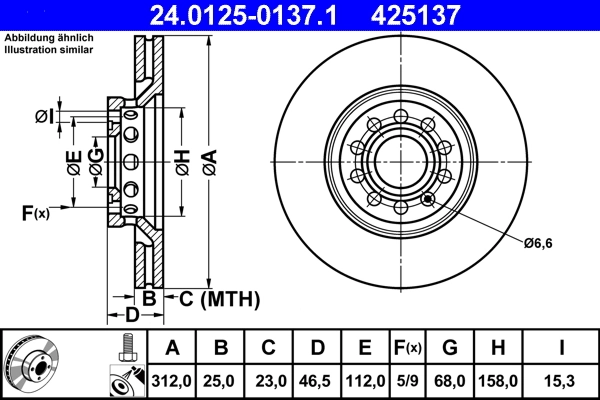 ATE Bremsscheibe - 24.0125-0137.1 - TothCarparts