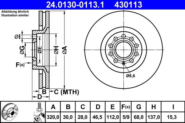 ATE Bremsscheibe - 24.0130-0113.1 - TothCarparts