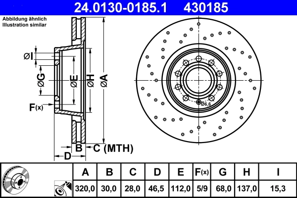 ATE Bremsscheibe - 24.0130-0185.1 - TothCarparts