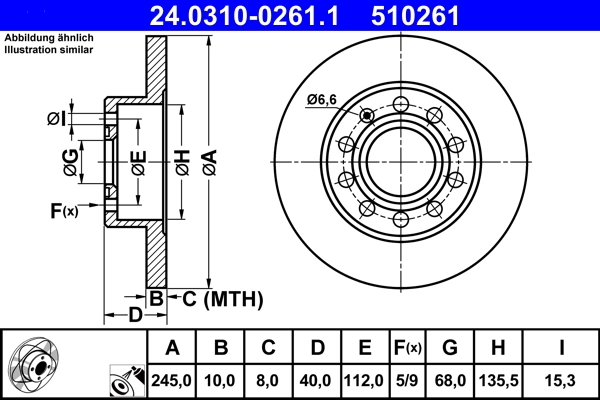 ATE Bremsscheibe - 24.0310-0261.1 - TothCarparts