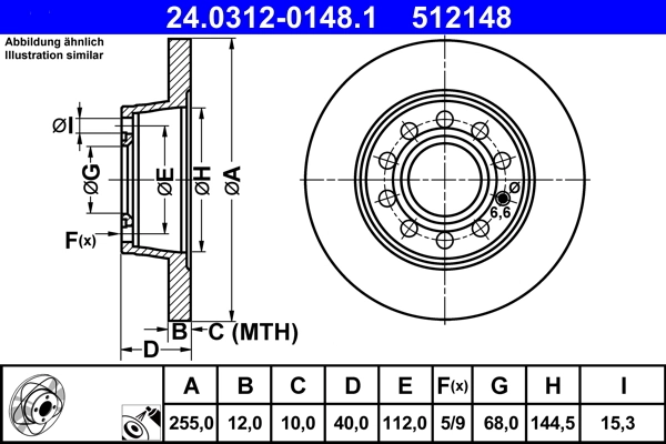 ATE Bremsscheibe - 24.0312-0148.1 - TothCarparts