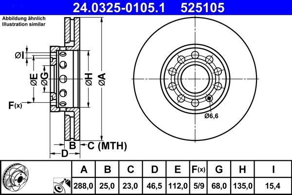 ATE Bremsscheibe - 24.0325-0105.1 - TothCarparts