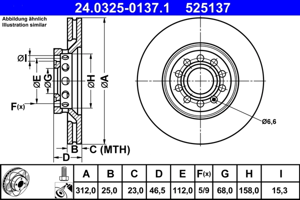 ATE Bremsscheibe - 24.0325-0137.1 - TothCarparts