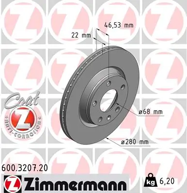 ZIMMERMANN Bremsscheibe - 600.3207.20 - TothCarparts