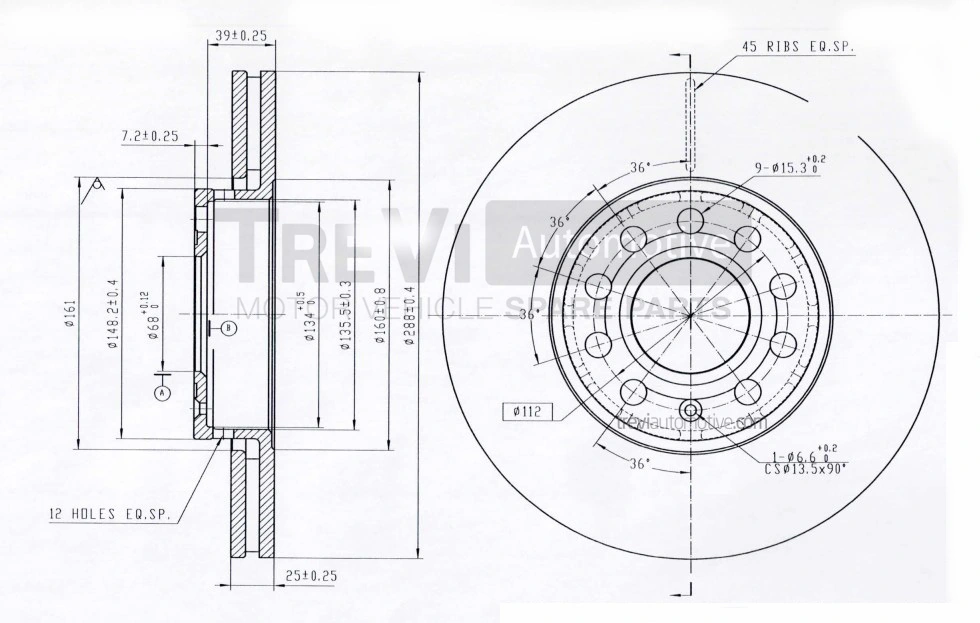 TREVI AUTOMOTIVE Bremsscheibe - BD1102 - TothCarparts