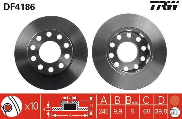 TRW Bremsscheibe - DF4186 - TothCarparts