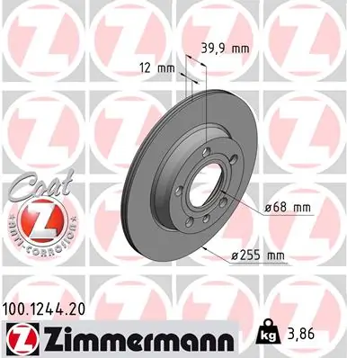 ZIMMERMANN Bremsscheibe - 100.1244.20 - TothCarparts