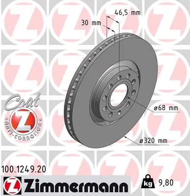 ZIMMERMANN Bremsscheibe - 100.1249.20 - TothCarparts