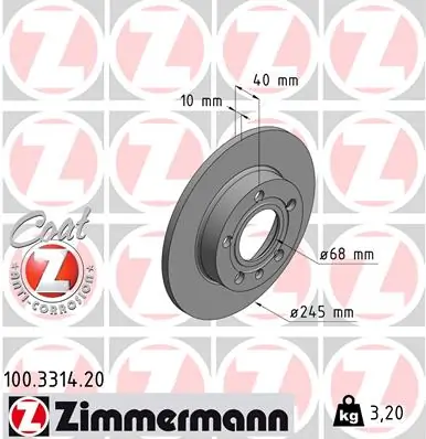 ZIMMERMANN Bremsscheibe - 100.3314.20 - TothCarparts
