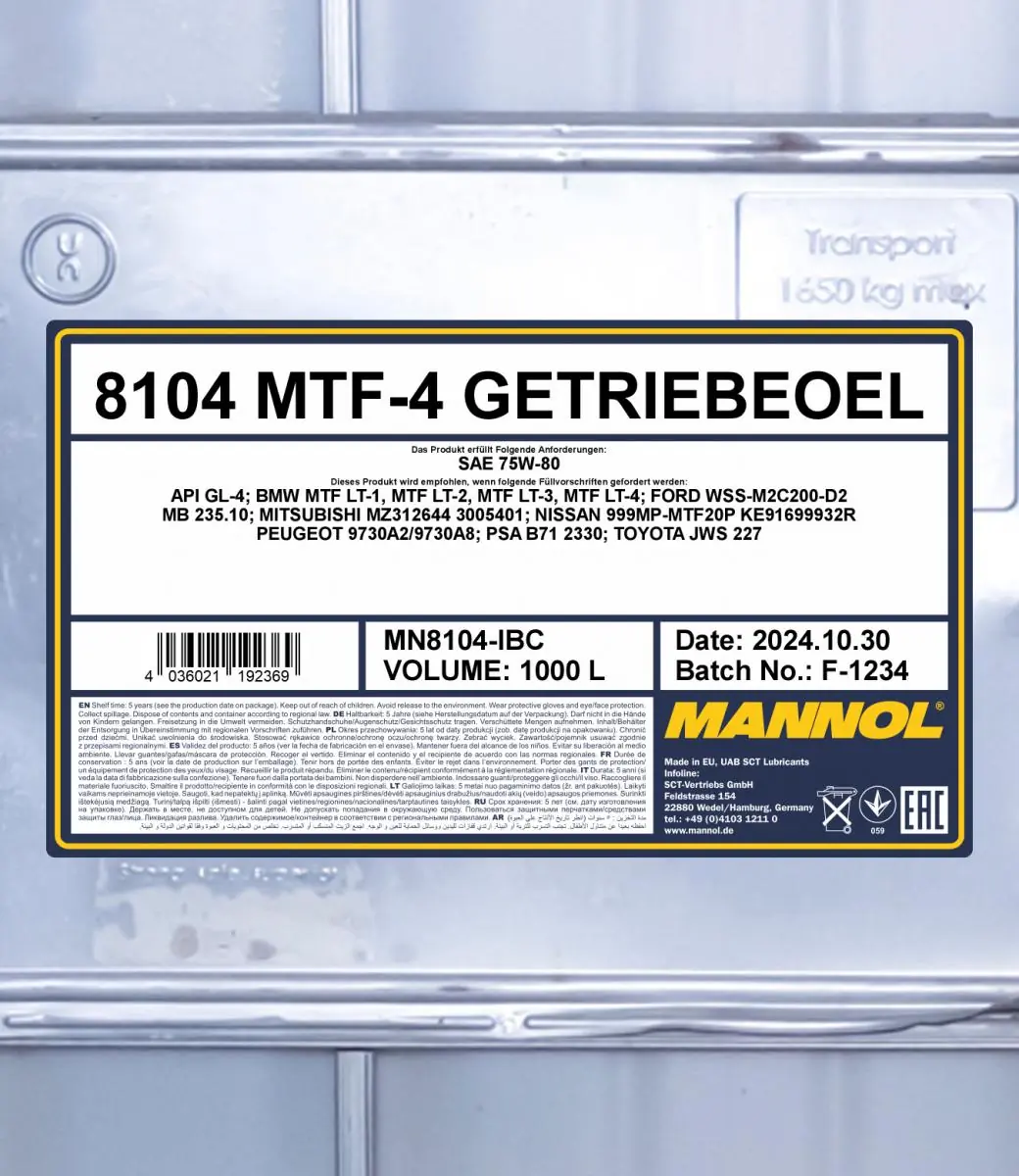 SCT - MANNOL Schaltgetriebeöl - MN8104-IBC - TothCarparts