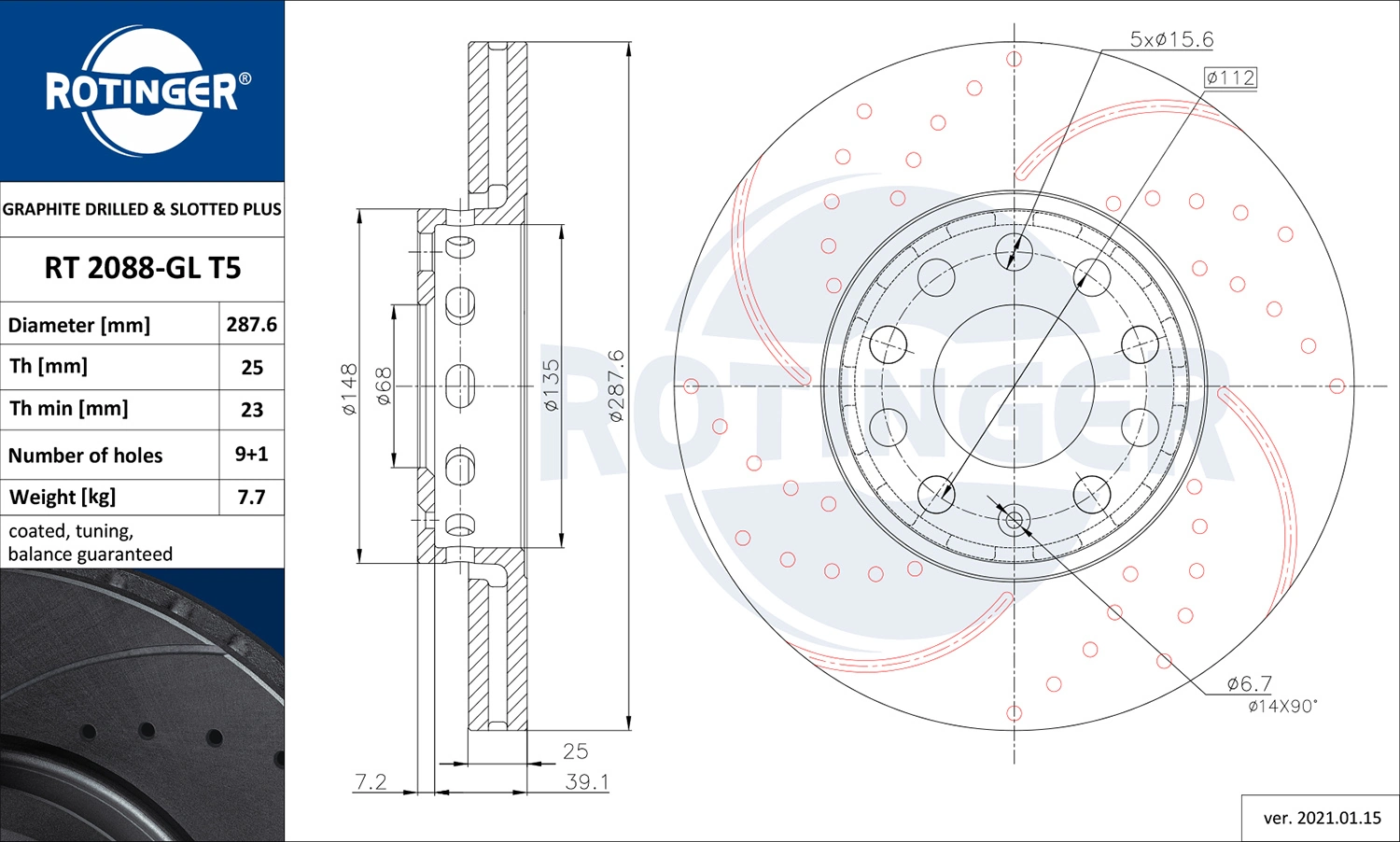 ROTINGER Bremsscheibe - RT 2088-GL T5 - TothCarparts