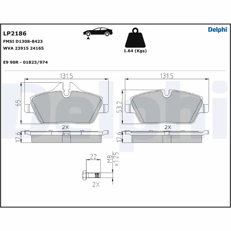 DELPHI fékbetétkészlet, tárcsafék - LP2186-18B1 - TothCarparts