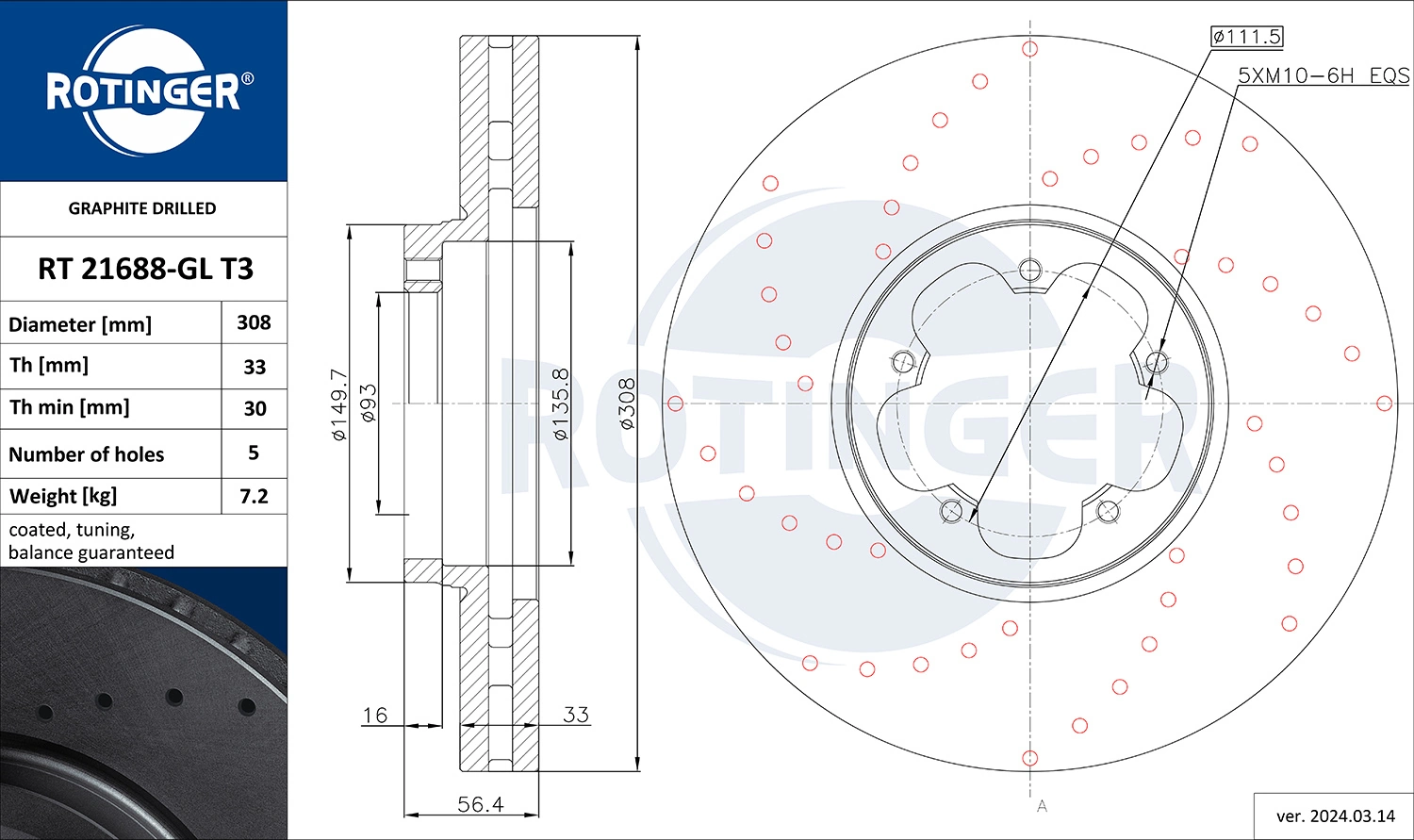 ROTINGER féktárcsa - RT 21688-GL T3 - TothCarparts