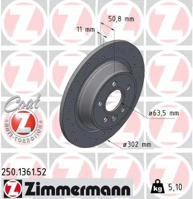 ZIMMERMANN féktárcsa - 250.1361.52 - TothCarparts