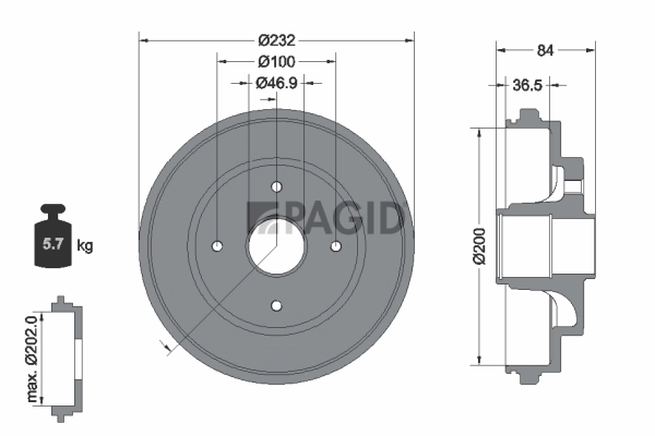 PAGID fékdob - 61497 - TothCarparts