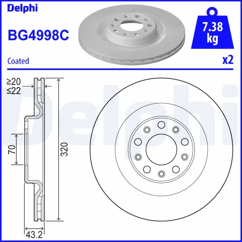 DELPHI féktárcsa - BG4998C-18B1 - TothCarparts