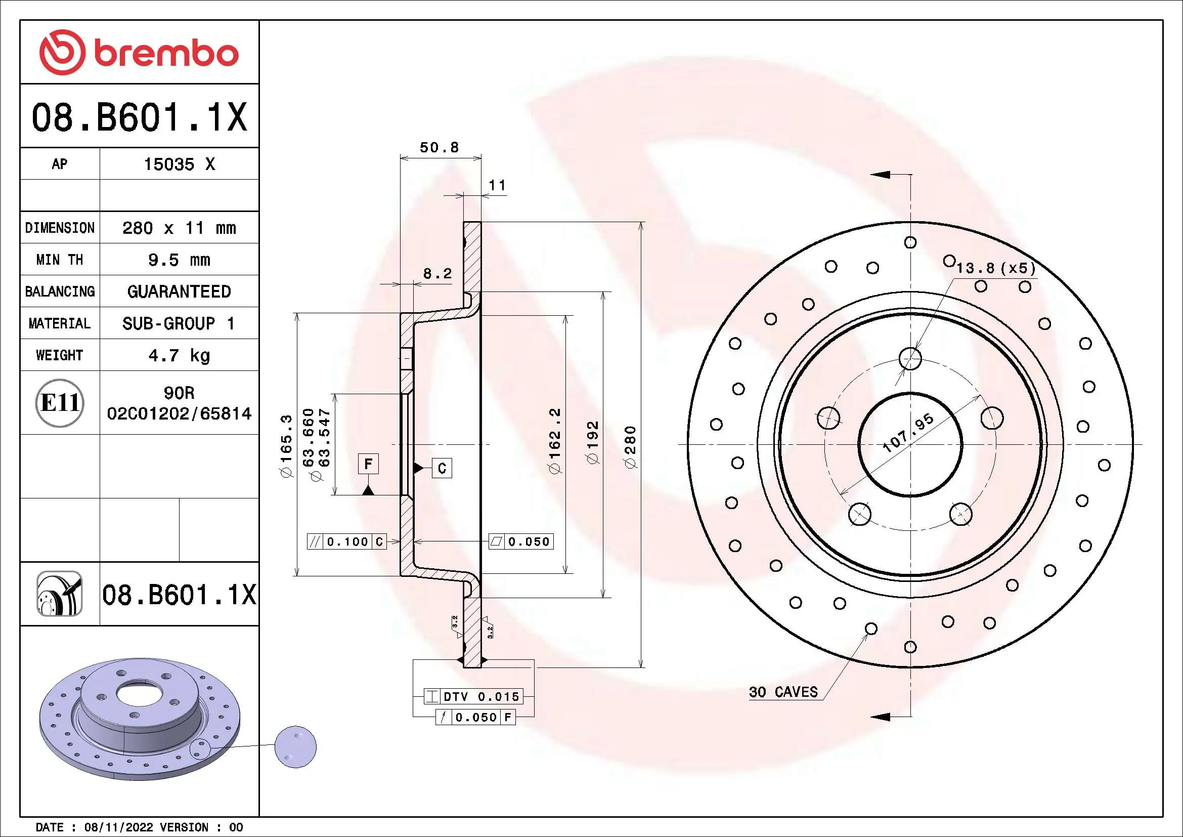 BREMBO féktárcsa - 08.B601.1X - TothCarparts