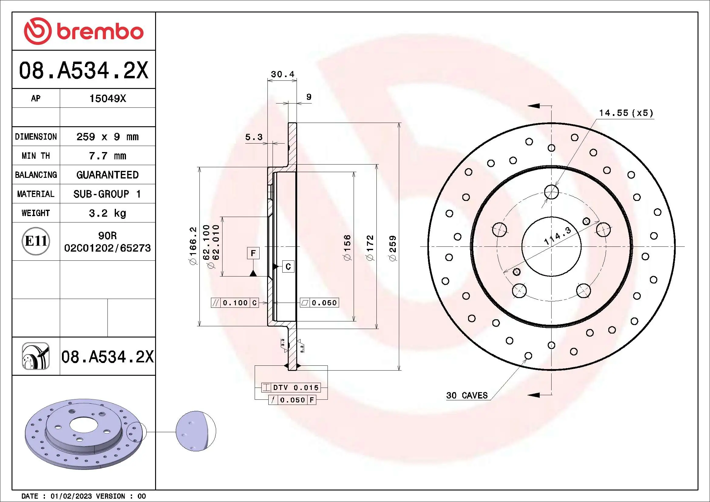 BREMBO féktárcsa - 08.A534.2X - TothCarparts