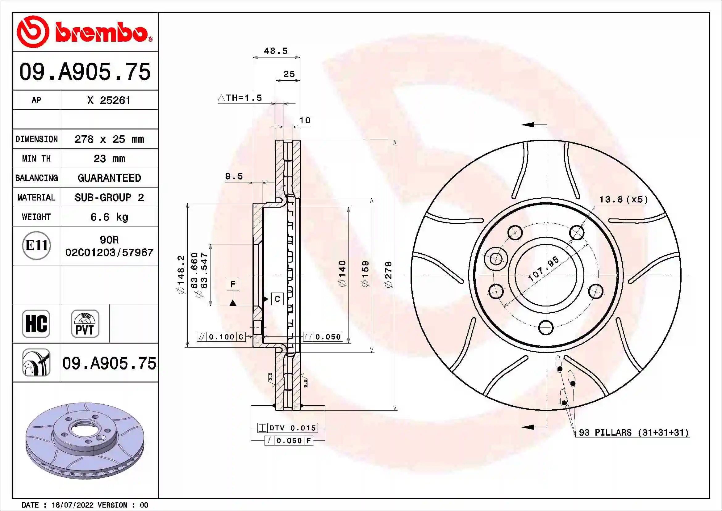 BREMBO féktárcsa - 09.A905.75 - TothCarparts