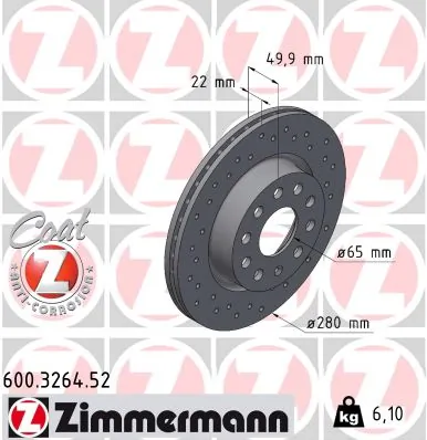 ZIMMERMANN féktárcsa - 600.3264.52 - TothCarparts