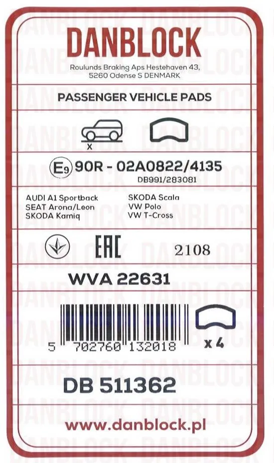 DANBLOCK fékbetétkészlet, tárcsafék - DB 511362 - TothCarparts