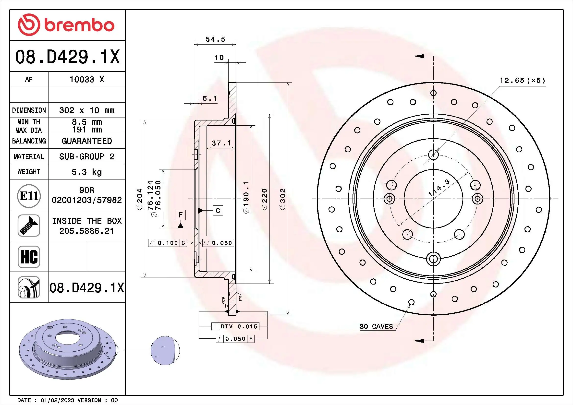 BREMBO féktárcsa - 08.D429.1X - TothCarparts