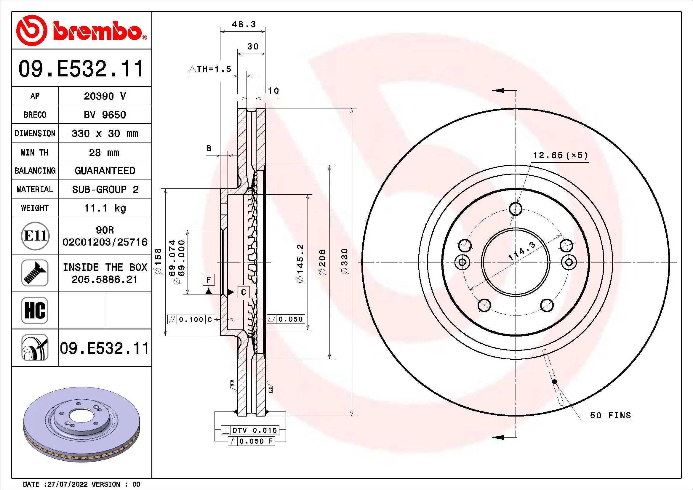 BREMBO féktárcsa - 09.E532.11 - TothCarparts