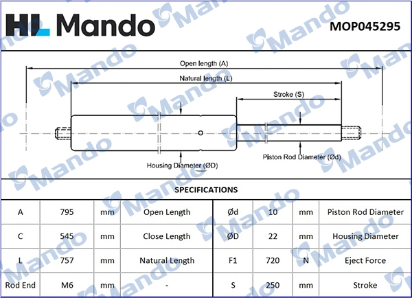 MANDO gázrugó, csomag-/poggyásztér - MOP045295 - TothCarparts