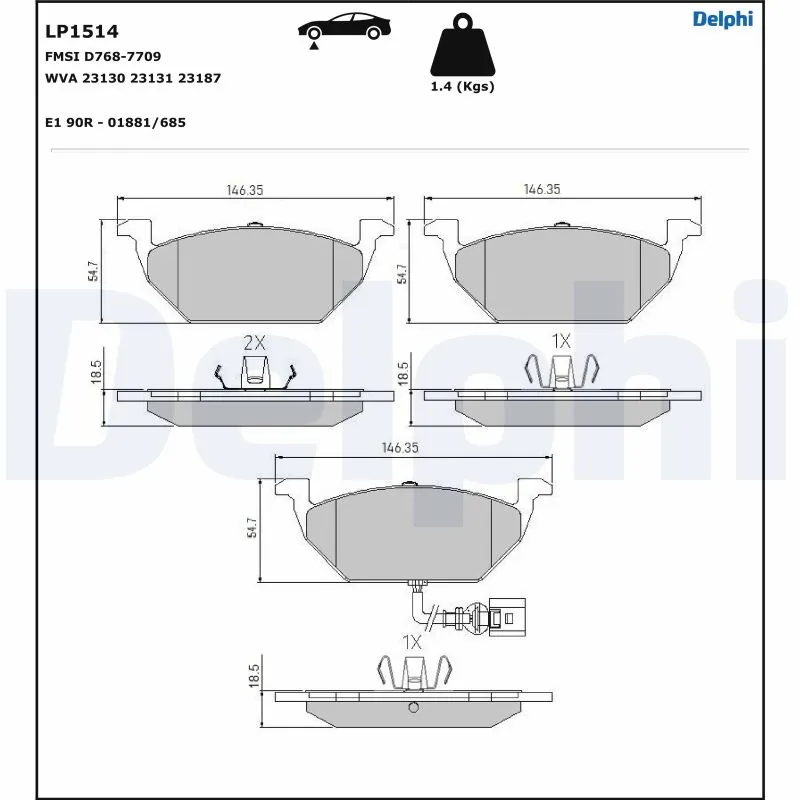 DELPHI fékbetétkészlet, tárcsafék - LP1514-17B1 - TothCarparts
