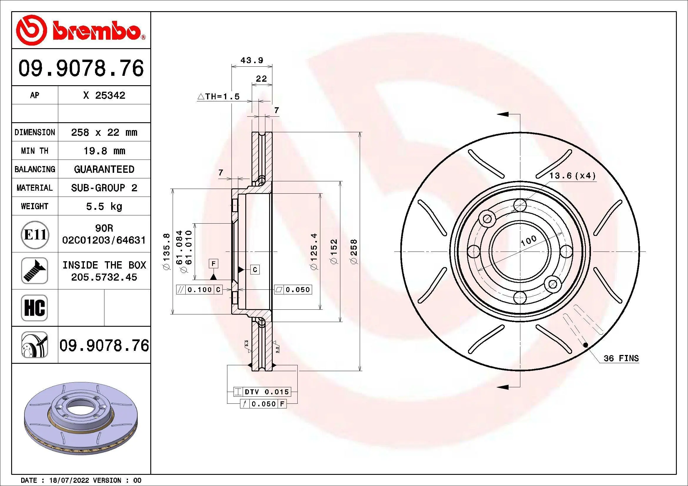 BREMBO féktárcsa - 09.9078.76 - TothCarparts