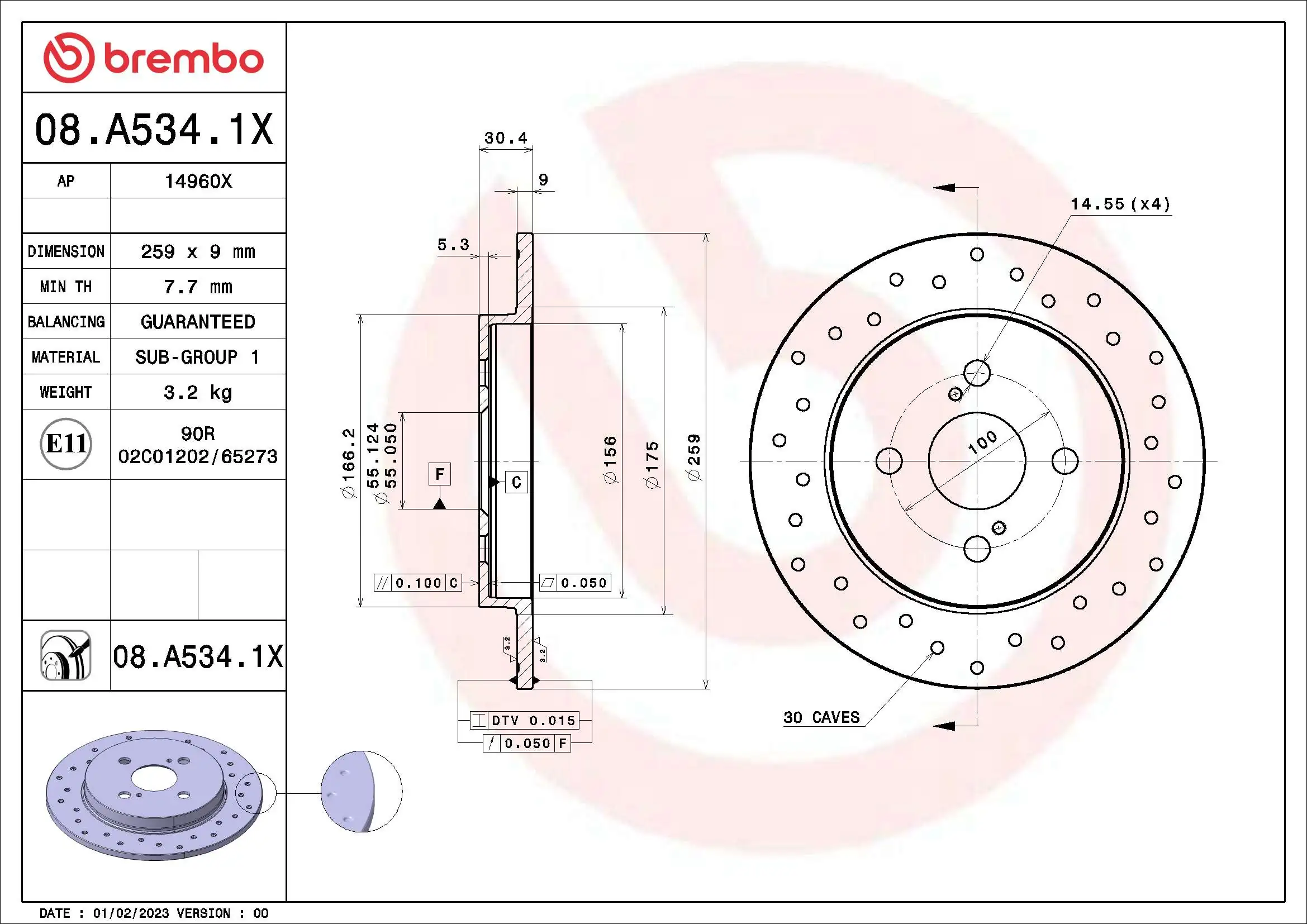 BREMBO féktárcsa - 08.A534.1X - TothCarparts