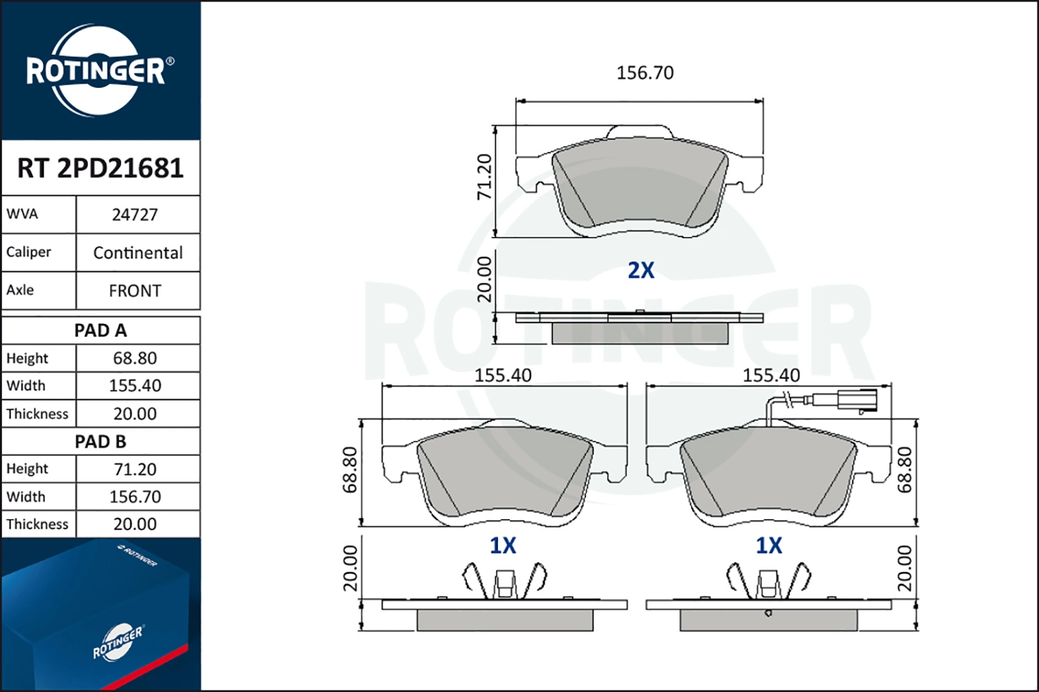 ROTINGER fékbetétkészlet, tárcsafék - RT 2PD21681 - TothCarparts