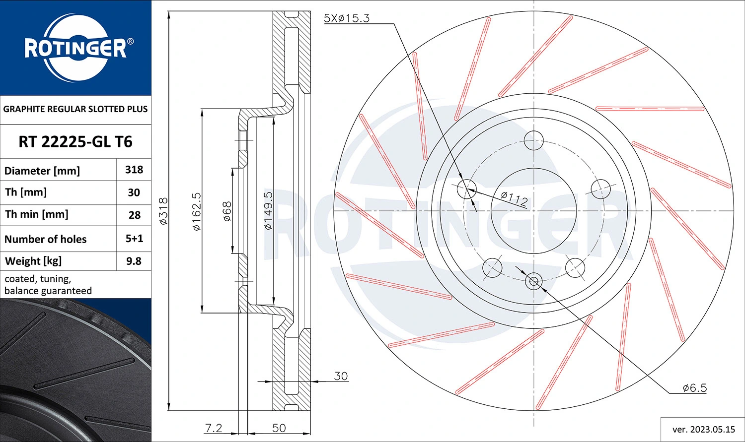 ROTINGER féktárcsa - RT 22225-GL T6 - TothCarparts