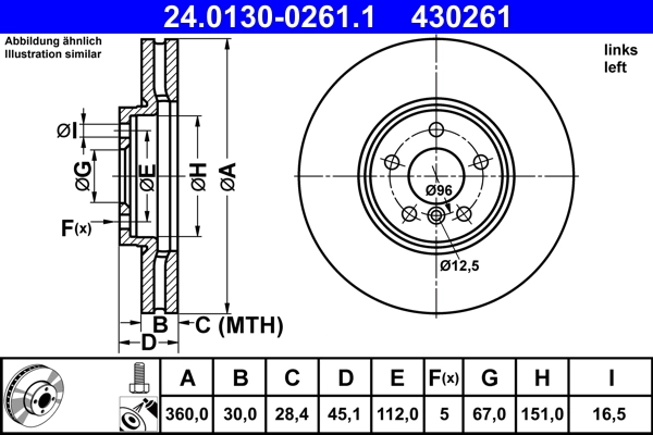 ATE féktárcsa - 24.0130-0261.1 - TothCarparts