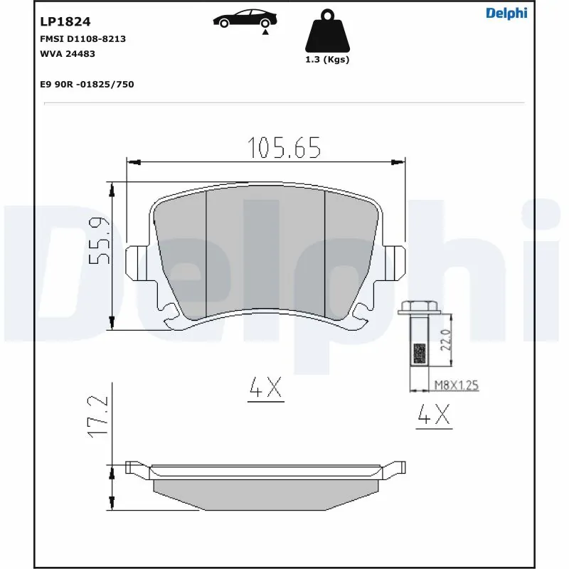 DELPHI fékbetétkészlet, tárcsafék - LP1824-17B1 - TothCarparts