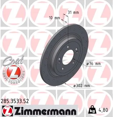 ZIMMERMANN féktárcsa - 285.3533.52 - TothCarparts