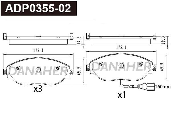 DANAHER fékbetétkészlet, tárcsafék - ADP0355-02 - TothCarparts