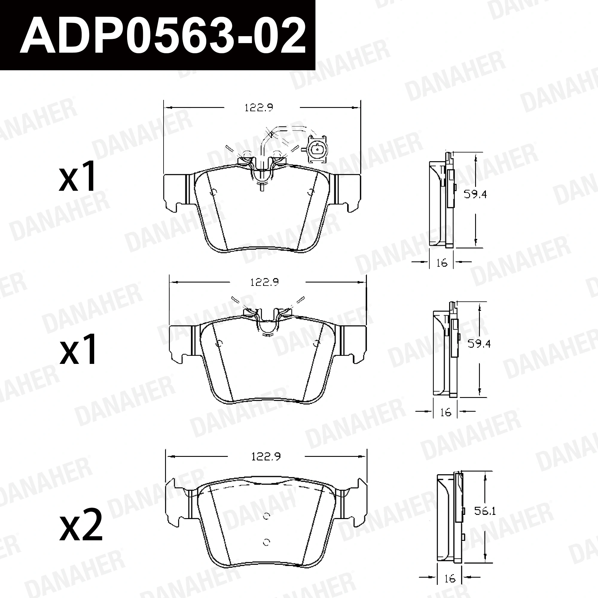 DANAHER fékbetétkészlet, tárcsafék - ADP0563-02 - TothCarparts