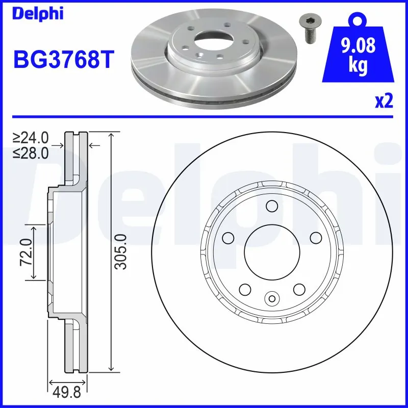 DELPHI féktárcsa - BG3768T - TothCarparts