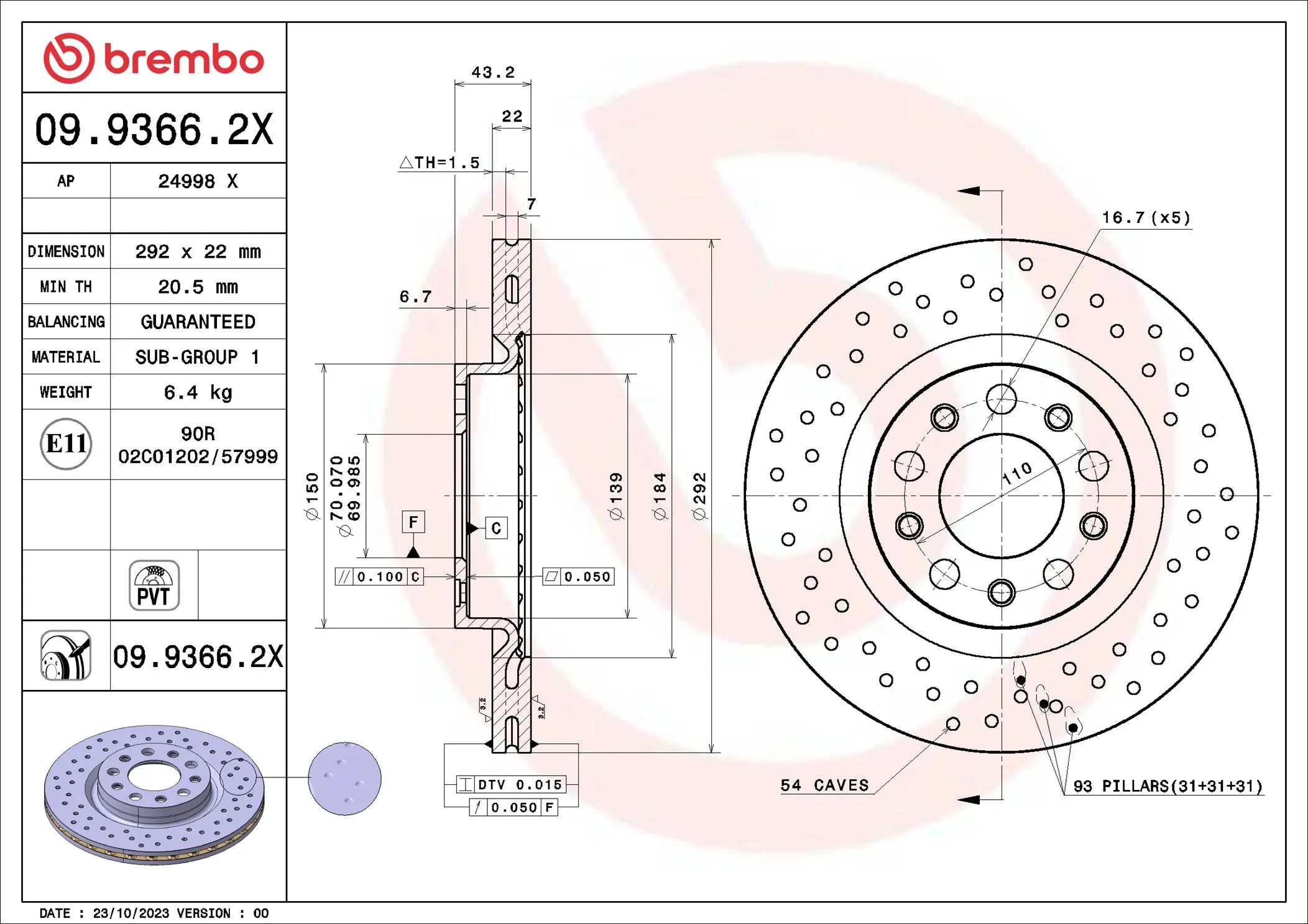 BREMBO féktárcsa - 09.9366.2X - TothCarparts