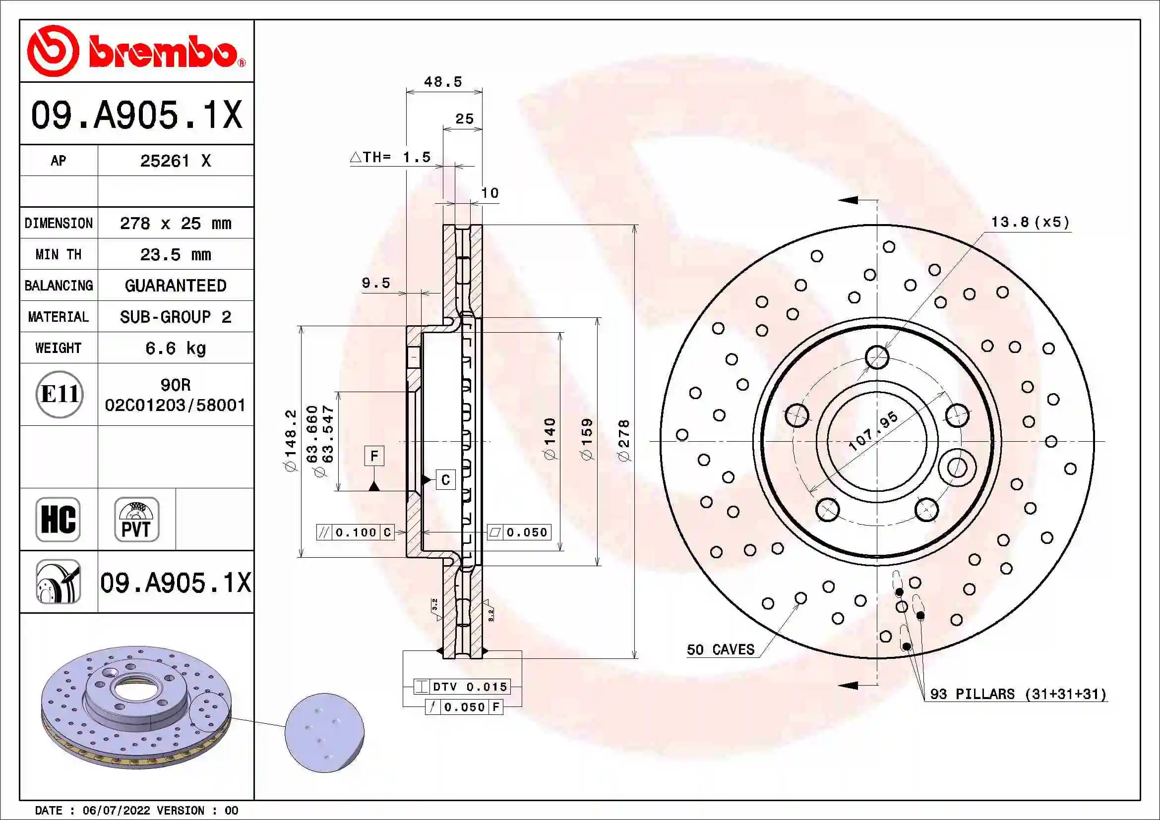 BREMBO féktárcsa - 09.A905.1X - TothCarparts