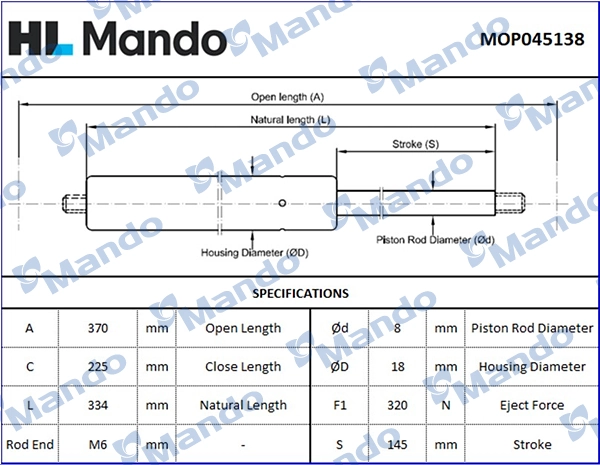 MANDO gázrugó, csomag-/poggyásztér - MOP045138 - TothCarparts