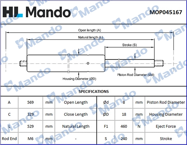 MANDO gázrugó, csomag-/poggyásztér - MOP045167 - TothCarparts