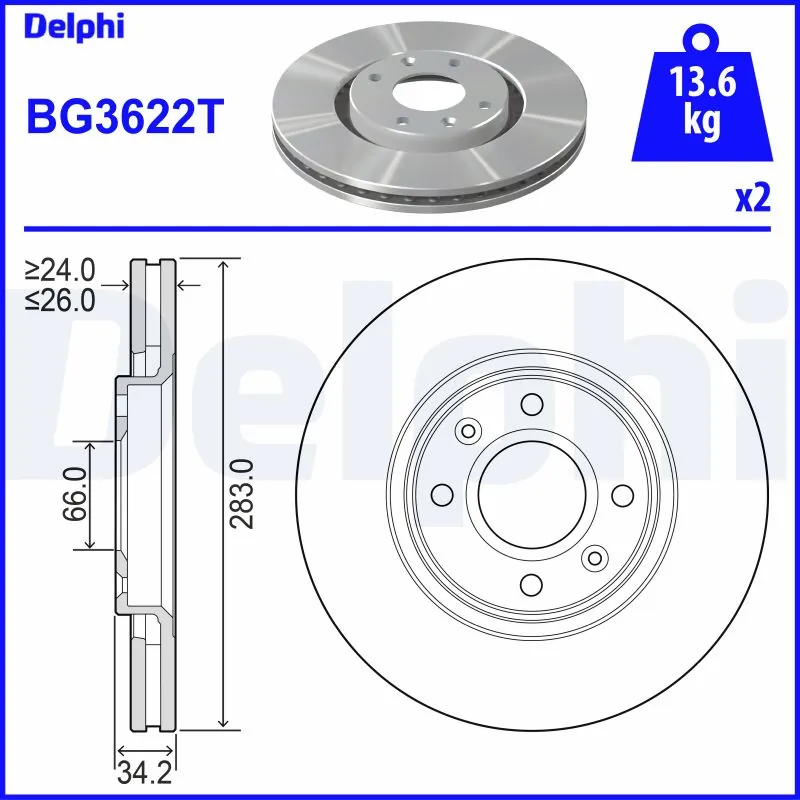 DELPHI féktárcsa - BG3622T - TothCarparts