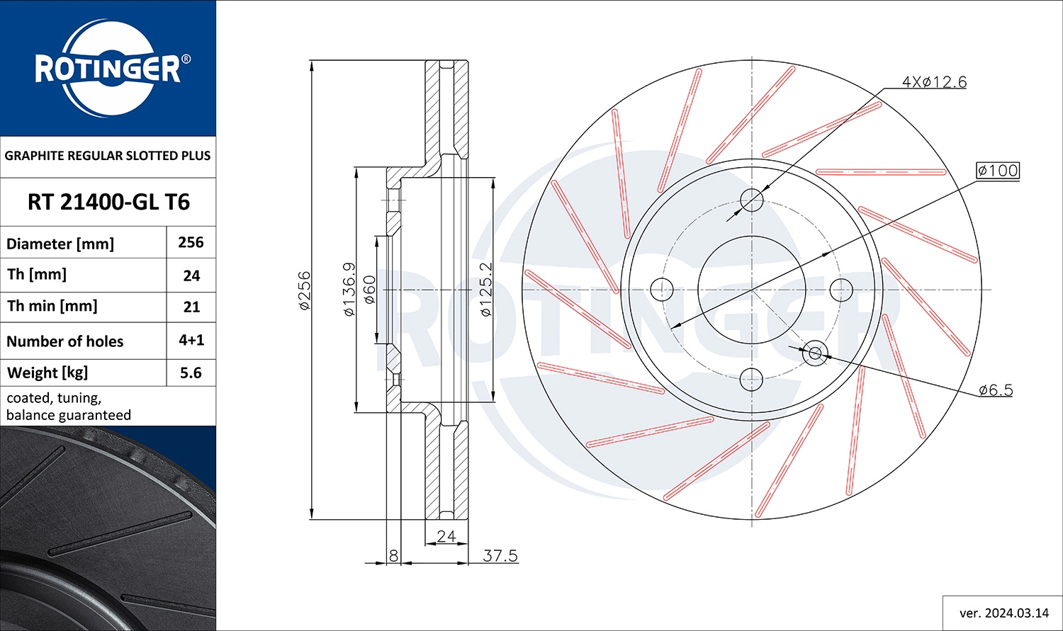ROTINGER féktárcsa - RT 21400-GL T6 - TothCarparts