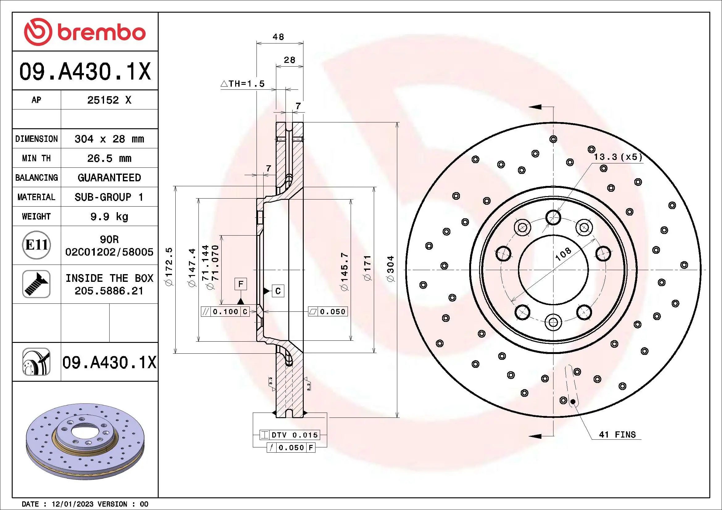 BREMBO féktárcsa - 09.A430.1X - TothCarparts