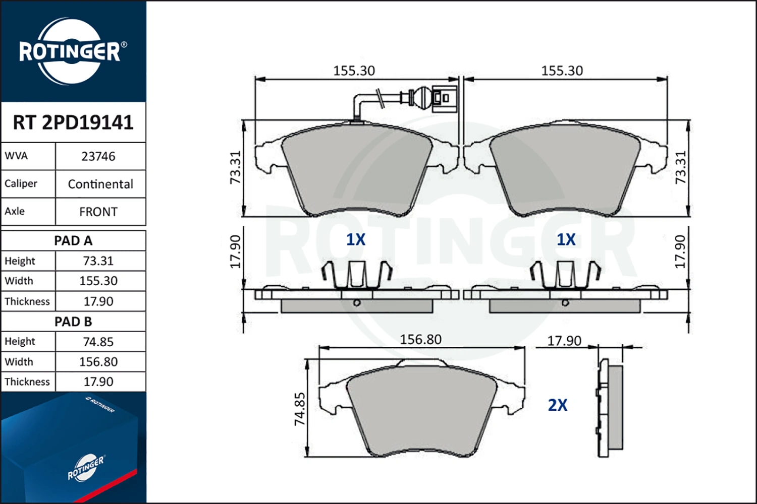 ROTINGER fékbetétkészlet, tárcsafék - RT 2PD19141 - TothCarparts