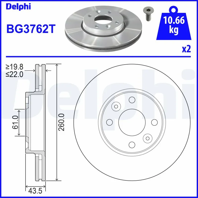 DELPHI féktárcsa - BG3762T - TothCarparts